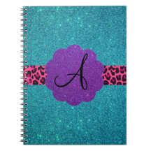 Turquoise glitter monogram notebooks