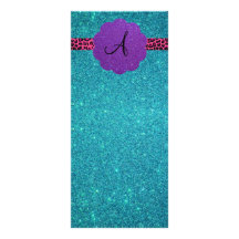 Turquoise glitter monogram personalized rack card
