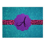 Turquoise glitter monogram postcard