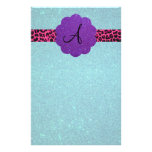 Turquoise glitter monogram stationery paper