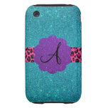 Turquoise glitter monogram tough iPhone 3 covers