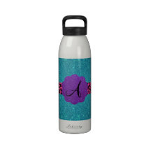 Turquoise glitter monogram water bottle