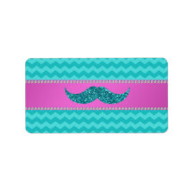 Turquoise glitter moustache personalized address labels
