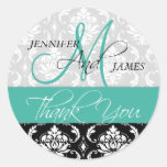 Turquoise Green Black Damask Wedding Favour Sticke Stickers