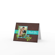 Turquoise Green Brown Crackle Photo Thank You Card