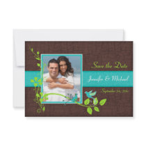 Turquoise Green Brown Crackle Save the Date Card Custom Announcement