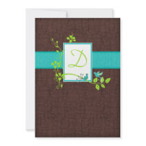 Turquoise Green Brown Crackle Wedding Invitation