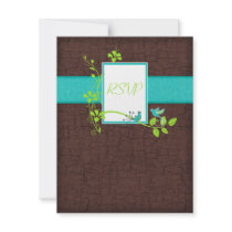 Turquoise Green Brown Floral Birds Reply Card Custom Invite