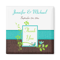 Turquoise Green Brown Floral Wedding Favour Magnet