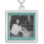 turquoise green pattern photo frame necklaces