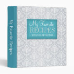 Turquoise & Grey Damask 1" Recipe Binder