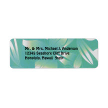 Turquoise Hawaiian Floral Print Return Address Label