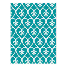 Turquoise Heart Fleur De Lis Postcards