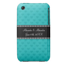 Turquoise hearts wedding favors iPhone 3 cover