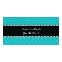 Turquoise hearts wedding favors photo cards