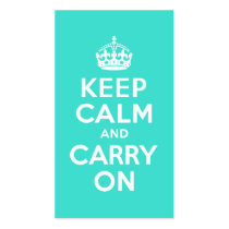 Turquoise Keep Calm and Carry On Business Card Template