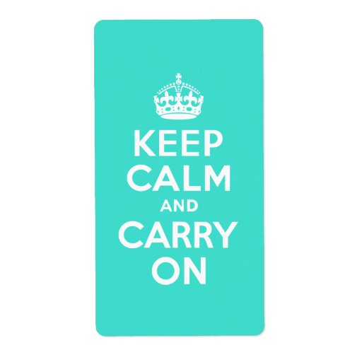 Turquoise Keep Calm and Carry On Personalized Shipping Labels