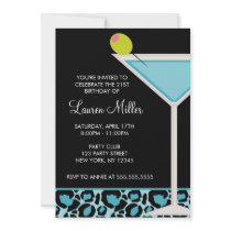 Turquoise Martini and Leopard Print Custom Invites