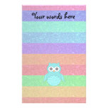 Turquoise owl rainbow glitter stationery design