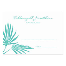 Turquoise palm leaf wedding escort name place card business card templates
