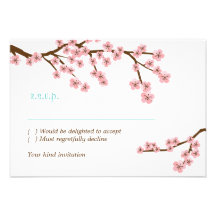 Turquoise & Pink Cherry Blossom RSVP w/ envelopes Personalized Invite