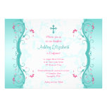 Turquoise Pink Floral Confirmation Invitation