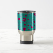 Turquoise pink Flowers hearts stars and swirls Coffee Mugs