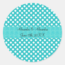 Turquoise polka dots wedding favours stickers