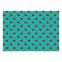 Turquoise red cherry pattern personalized announcement