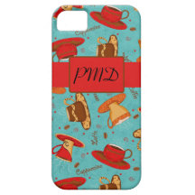 Turquoise & Red Coffee Cups Pattern Monogram iPhone 5 Covers
