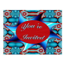 turquoise red you're invited post cards