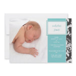 Turquoise Ribbon and Damask Birth Announcement invitations