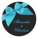 Turquoise Ribbon Wedding Announcement RSVP Sticker