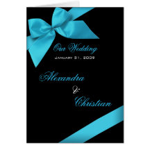 Turquoise Ribbon Wedding Invitation Announcement Greeting Cards