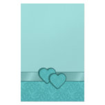 Turquoise Satin Ribbon & Damask Hearts Stationery