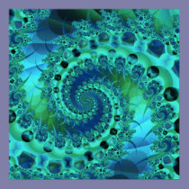 Turquoise Spiral Shell Fractal posters