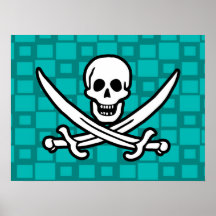 Turquoise Squares Jolly Roger Print