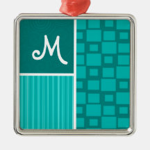 Turquoise Squares; Retro Square Ornament