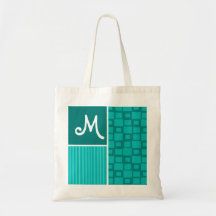 Turquoise Squares; Retro Square Tote Bag