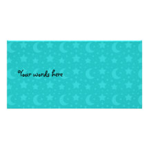 Turquoise stars and moons customized photo card