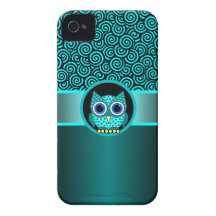 turquoise swirls pattern with owl iPhone 4 case