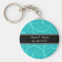 Turquoise swirls wedding favors keychain