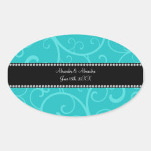 Turquoise swirls wedding favors oval stickers