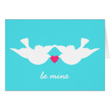 Turquoise White Love Birds Silhouette Valentine Cards