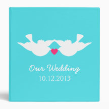 Turquoise White Love Birds Silhouette Vinyl Binder