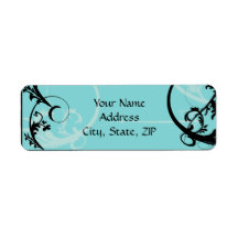 Turquoise with Black Swirl Flourish Embellishment Custom Return Address Labels