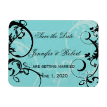 Turquoise with Black Swirl Wedding Save the Date Vinyl Magnet