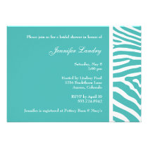 Turquoise Zebra Bridal Shower Invitation invitations