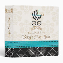 Turquoise Zebra Print Carriage Baby Photo Album Binders