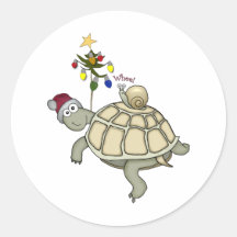 Turtle and Snail Christmas Round Stickers